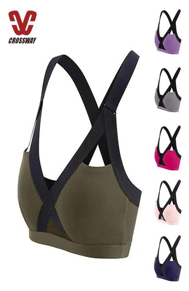 Soutien-gorge de sport pour femmes soutien-gorge de yoga été croisé coussin amovible mode violet marine être en nylon Fitness Gym entraînement soutien-gorge de course5433566