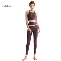 Women Sports Lu Align 2pcs Set de calidad básica de alta cintura yga ropa apretada de sujetador y pantalones de agua y pantalones