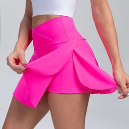 Mujeres Sports Short Skirt 2 en 1 Shorts de yoga Side Fitness Running Tennis Badminton Anti exposición Skirt Gym Sportswear 240419