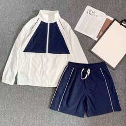 Traje deportivo para mujer, pantalones cortos Unisex de talla grande, cortavientos, cremallera azul y blanca, dibujo de cuello alto, M-2XL FZ0306220