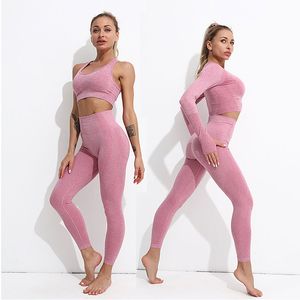 Vrouwen yoga -outfits sport beha crop top lange mouw fitness slijtage yogabroek workout kleding oefening kleding broek