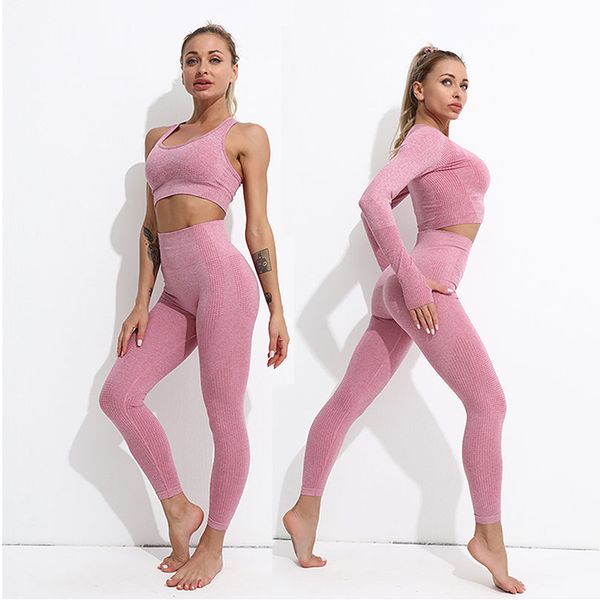 Tenues de yoga pour femmes Soutien-gorge de sport Crop Top Manches longues Vêtements de fitness Pantalons de yoga Vêtements d'entraînement Vêtements d'exercice Pantalons Leggings sans couture Collants Costumes de sport