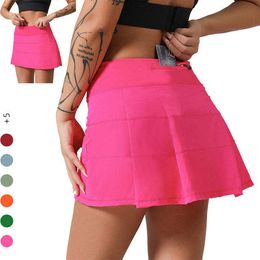 Mujeres Sports Sports Skirts Workout Shorts Zipper Pleated Tennis Falda Golf Anti exposición Falda corta con bolsillo WLL2240