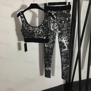 Dames sportkleding print graffiti hardloopyogapakken hoge taille fitnpants sportset gymkleding