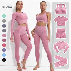 Vrouwen Sportkleding Seamlyoga Set Sport Outfit voor Vrouw Gym Wear Workout Kleding Lange Mouwen Crop Top Leggings Fitnsuit X0629