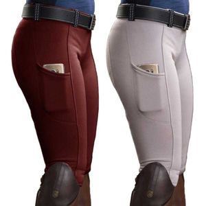 Pantalon de sport pour femmes, couleur unie, poche de hanche, pantalon d'équitation élastique, pantalon de course de chevaux pour activités de plein air, sexy Q0801