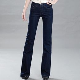 Vrouwen lente en herfst mid-hoge taille uitlopende broek blauwe zwarte jeans casual pant grg 210809