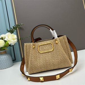 Vrouwen Lente En Zomer Handtas Gras Weven Om Een Shopping Handtas Luxe Lederen Handvat Reizen Schouder Crossbody Tassen