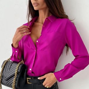 Femmes Spring Automne Shirt Business Formel Ol Coupper Style Blouse simple Breasted Coul Couleur Lapon Long Lady Top 240326
