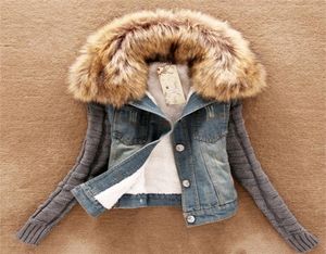 Vrouwen voorjaar herfst denim jas faux bont mode casual winter overjas tops vrouwelijke gebreide stitching jeans jas y2010129347479