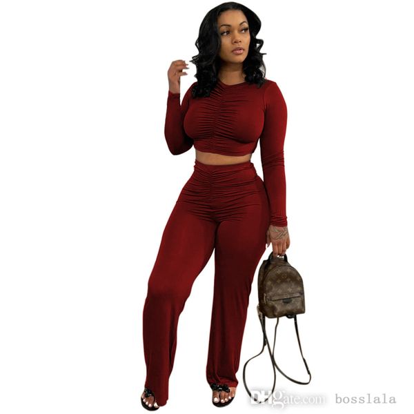 Femmes Spring Automne Tracksuits Casual Two Piece Ensembles Femme T-shirt Plissé T-shirt Large Pantalon T-shirt Large Plus Taille Vêtements L029