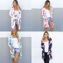 Femme Spring Floral Cardigan US Europe Style Contrast Contrast Manches longues Laispoies minces Coat Top Clothing for Sales