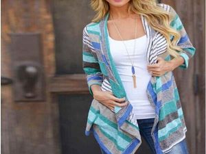 Femmes Spring New Cardigan Boho Outwear Jacket Trinted Veste Tops Pull Loose Casual Striped Tops Vêtements pour Femme2412448