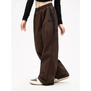 Pantalon rétro pour femmes, couleur unie, ample, cordon de serrage, jogging décontracté, Baggy, jambes larges, survêtement, taille moyenne, vêtements sportifs Y2k, printemps