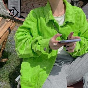 Femmes printemps Vintage vert velours côtelé chemises vestes à manches longues col rabattu surdimensionné hauts décontracté automne basique Outwear T0O906 211014