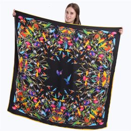 Women Square Bufand Silk Skwls Brand de lujo sarga para pájaros negros Bufandas de gran tamaño Regalo al por mayor 130*130cm 240407