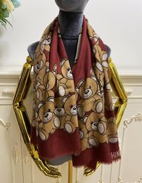 Foulards carrés en cachemire pour femmes, matière fine et douce, imprimé ours, couleur rouge vin, taille 130cm, 130cm9101262