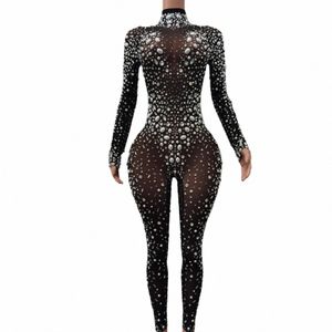 Femmes scène grosses perles strass extensible combinaison transparente soirée anniversaire célébrer tenue sexy danseur body Tiaoliao x290 #