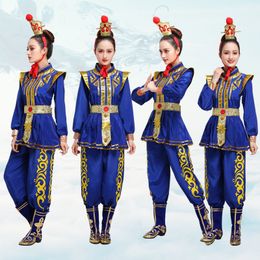 Femmes sur scène Wear Drama Costume de danse drame classique Blue Hua Mulan Cosplay Apparel Ancient Soldier Tenue