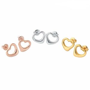 Bijoux en acier inoxydable pour femmes, breloques en forme de cœur creux, boucle d'oreille en argent rose or T letter169W