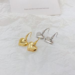 Femmes Acier Inoxydable Coeur Amour Mignon Dangle Goutte Levier Dos Boucles D'oreilles Poli Brillant Argent / Or