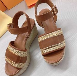 Sandales compensées Starboard pour femmes, chaussures plates à talons hauts, escarpins à motif noir, blanc et marron, en cuir de veau, sandales à lacets EU35-41 avec boîte NO378