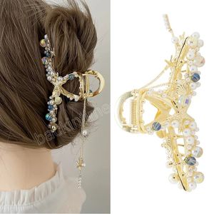 Femmes étoile de mer perle gland pince à cheveux coquille étoile frange cheveux griffe or croix géométrique épingle à cheveux alliage cheveux accessoires