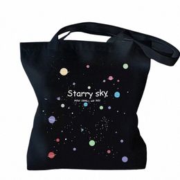 Sac de magasin Starry Sky pour femmes, grand sac en toile décontracté, sac de shopping portable, sac fourre-tout Carto, épaule légère pour le quotidien F3LX #