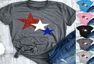 Femmes Stars Shirt American Flag Independence National Day USA 4 juillet Tricolor Stars Imprimé à manches courtes plus taille Femmes Tees7250212