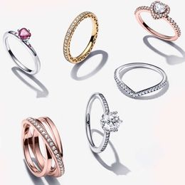 Женские кольца из стерлингового серебра для оригинальной короны и кости сердца, обручальное свадебное кольцо из розового золота с кристаллами, ювелирные изделия