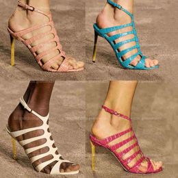 Femmes Stiletto Sandals Designer Open High Heel Sandales Femme en cuir Designer Luxury High Heel Chaussures de robes de fête Fashion Chaussures d'usine