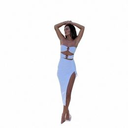 Femmes Strapl Hollow Out Plissé Bodyc Vendu Couleur Split Beach Party Dr 2023 Vêtements féminins Streetwear 786 g27J #