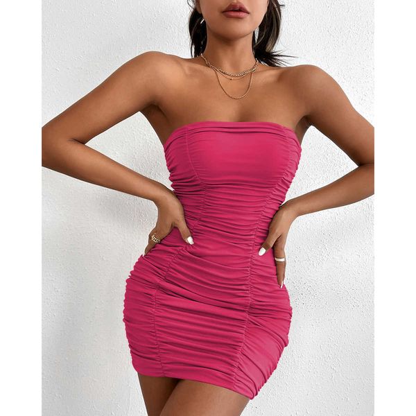 Mini vestido ajustado sin tirantes para mujer, moda sin mangas, chicas calientes, vestidos cortos plisados para fiesta, club nocturno, vestidos de graduación