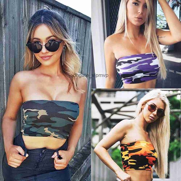 Mujeres sin tirantes camuflaje Boob Bandeau Crop Top Lencería envoltura de pecho Sexy fuera del hombro Tops de tubo corto