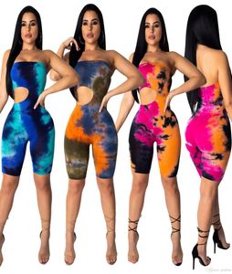 Mujeres monstruos sin tirantes Sexy Hollow Out Mompers Summer Out Shoulder One Piece Pants Tie Dye Bodysuit Fodycon Mutales Clubwear CL7269258