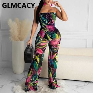 Dames Strapless Troprical Tropics Printed Wide Leg Jumpsuits 210702