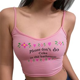 Vrouwen strappy katoenen letter print tanktops vest zomer sexy korte crop tops camis tees tops dames 220607