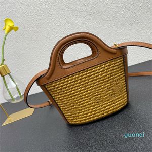 Femmes sacs de paille cuir de vachette poignée supérieure paniers tissés sacs à main Style Boho Mini sac de plage d'été fourre-tout bandoulière épaule sac à main P656