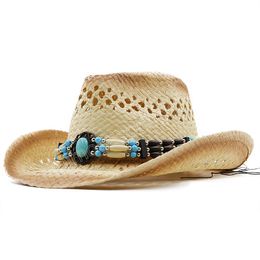 Vrouwen Straw Cowboy Hat For Men Classic Hollow Out Unisex gekrulde rand brede randzon hoed vissen hoed vintage cap