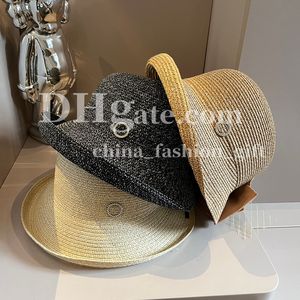 Femme Paille Chatte de luxe Bucket Bucket Designer Party Vacation Hat Top Hat Summer Beach Sun Protection Hat