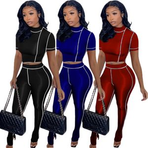 Vrouwen twee stuk broek trainingspakken zomer straat lijn split klok bodems jogging sportkleding korte casual sweatshit panty sport pak