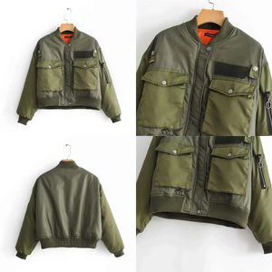 Femmes streetwear armée verte veste mode dames poche courte femelle chic tops filles décontractées épais vêtements d'extérieur 210430