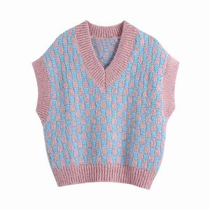 Women Streetwear Pink Blue Sweaters Tanks Fashion Ladies Tops de punto en V Elegante Mujer CHIC Pálteres 210430