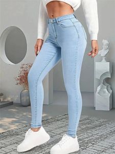 Femmes Stretch Skinny Jeans Lady Slim Fit Crayon Filles Leggings Pantalon à Jambe Droite Bleu Clair Gris Noir Pantalon Sexy 240307