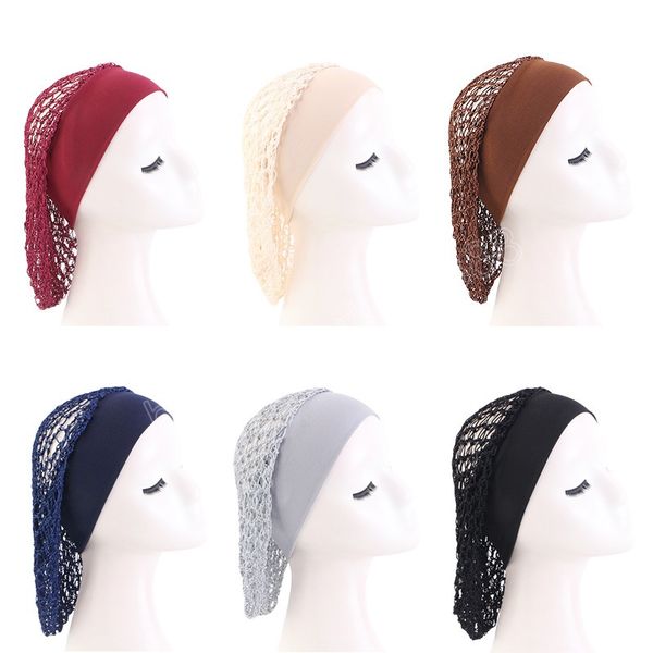 Femmes extensible large bande doux rayonne crochet filet à cheveux snood maille net bandeaux tricot chapeau casquette dame Turban cheveux accessoires