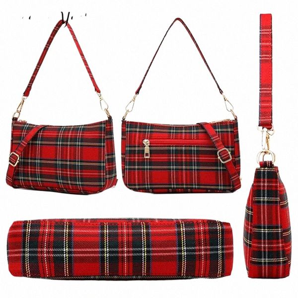 Sac à bandoulière rayé pour femmes, grande capacité, carreaux Tartan, sac à aisselles Simple avec 2 sangles, sac à bandoulière simple en toile, fourre-tout 7190 #