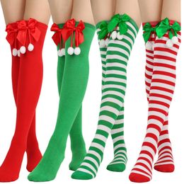 Vrouwen gestreepte lange sokken voor cadeaupartij Bowknot Ball Christmas Sock Stocking
