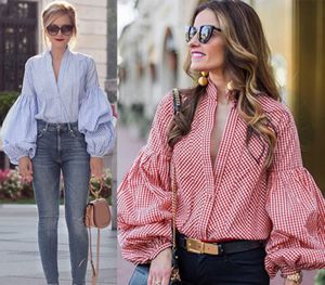 Femmes Chemises À Rayures 2018 Printemps À Manches Longues Blouses Chemise Bureau Dame Col En V Chemise Tunique Casual Tops Plus La Taille Blusas