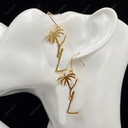 Dames Stud oorbellen Designer Sieraden Palm Tree Dange hanger 925 Silver Earring Y Party Studs Gold Hoops Betrokkenheid voor Bride Box 205O