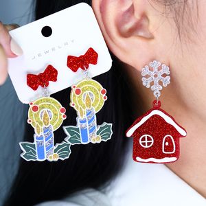 Boucles d'oreilles pendantes de Noël pour femme - Ours en acrylique à paillettes - Père Noël - Flocon de neige - Design d'arbre de Noël - Bijoux de charme pour dame - Ornements de décoration de vacances du Nouvel An